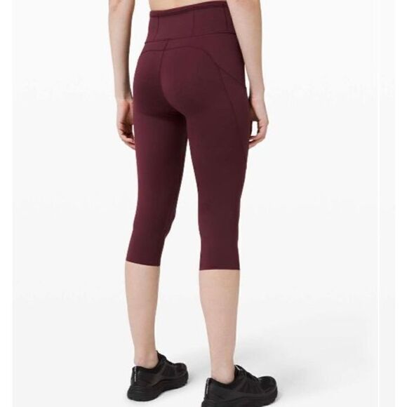 Lululemon Fast and Free Crop II 19" *Non-Reflective Cassis Burgundy Size 4 - Picture 2 of 6
